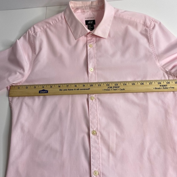Men’s H&M Easy Iron Men’s Long Sleeve Button  Up Pink Shirt Size M - Picture 5 of 6